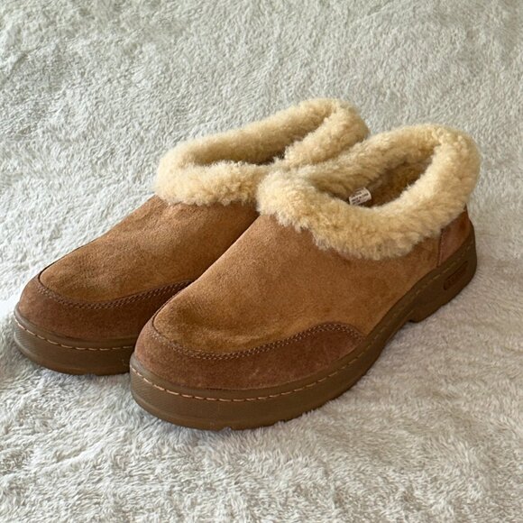 LL Bean Lambs Wool Shearling Ankle Mocs Suede Brown Womens 11 Medium NEW - Picture 1 of 10